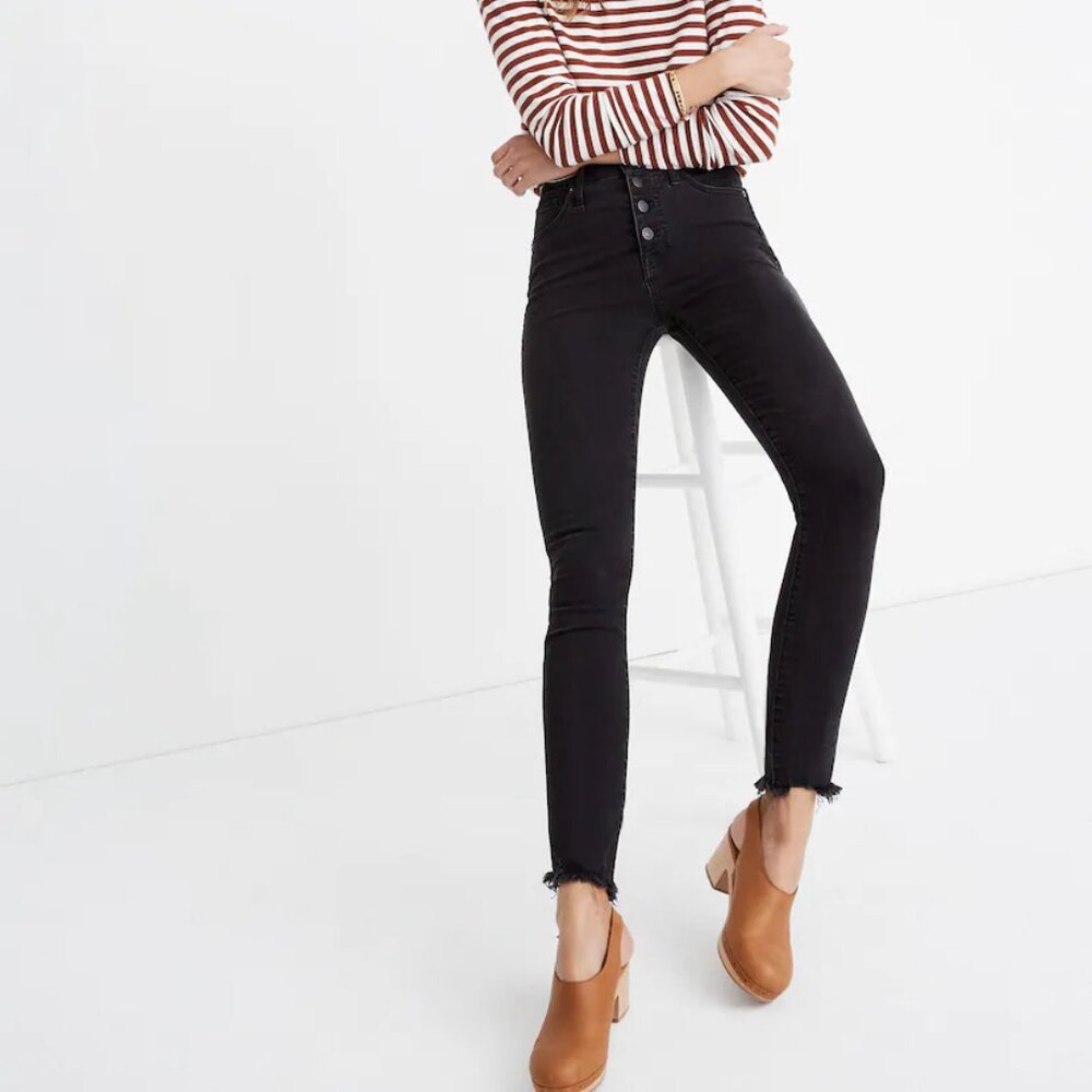 Madewell 10" High-Rise Skinny Jeans in Berkeley Black: Button-Through Edition